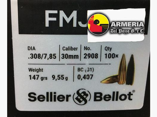 SELLIER & BELLOT Kogels .308 FMJ 147gr