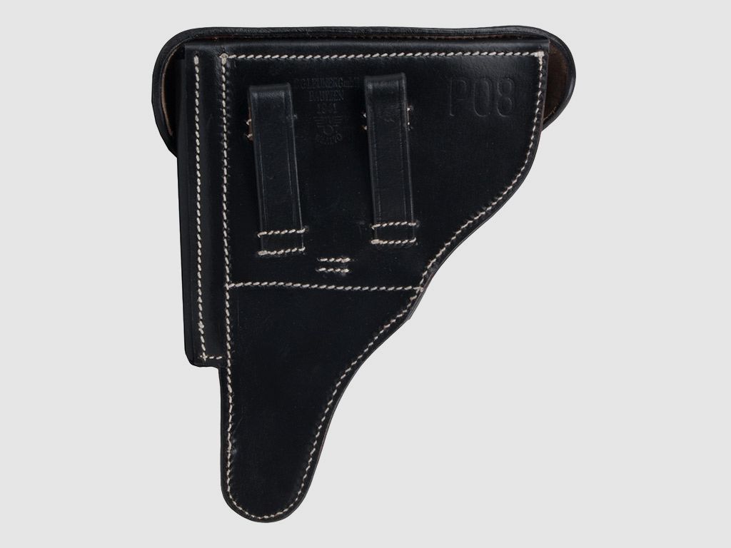 Schnellziehtasche Pistolentasche GĂĽrteltasche fĂĽr Luger Pistole P08 Leder schwarz