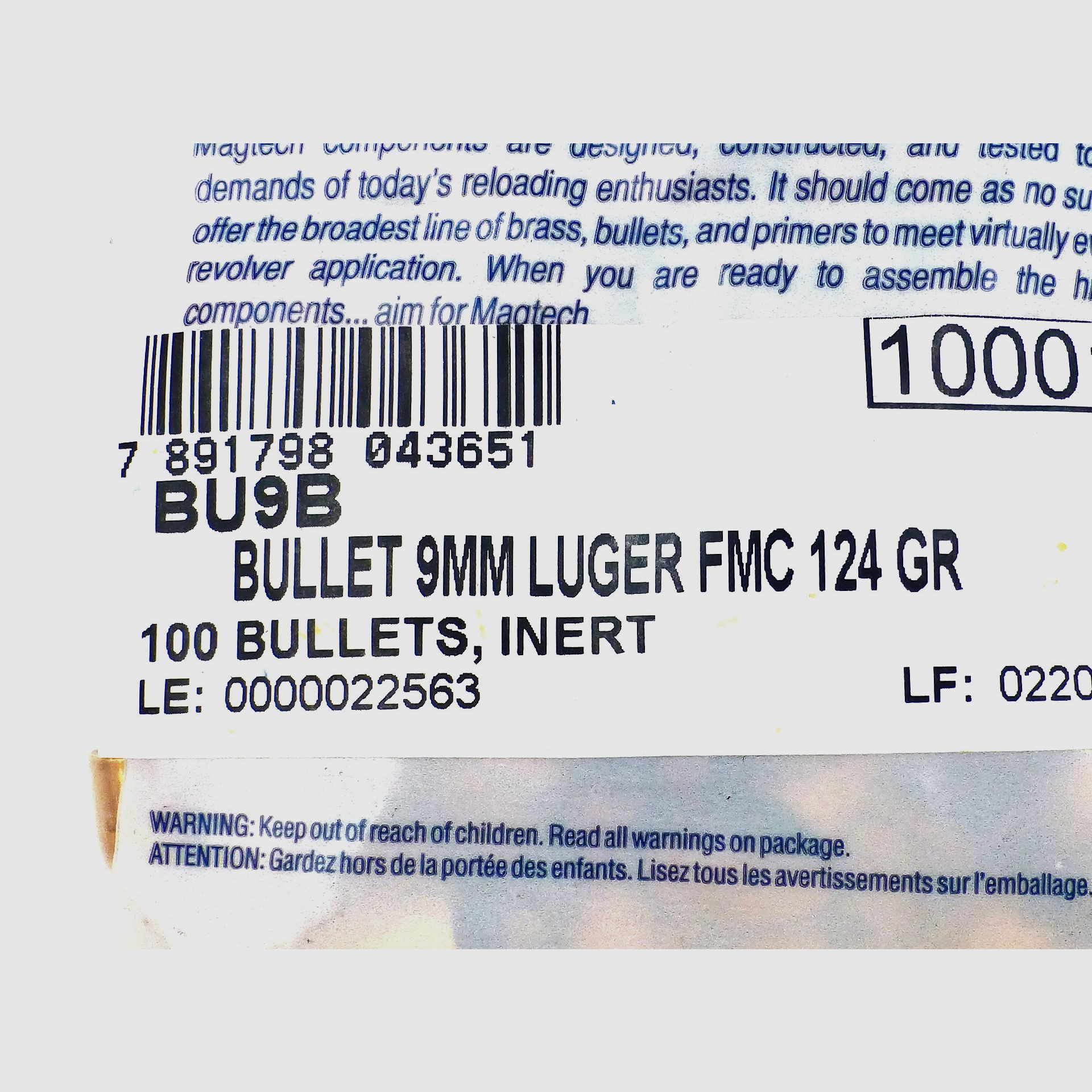 Proiettili MAGTECH 9mm FMJ (.355/124n) da 18,50/100, immagine 2 di 2