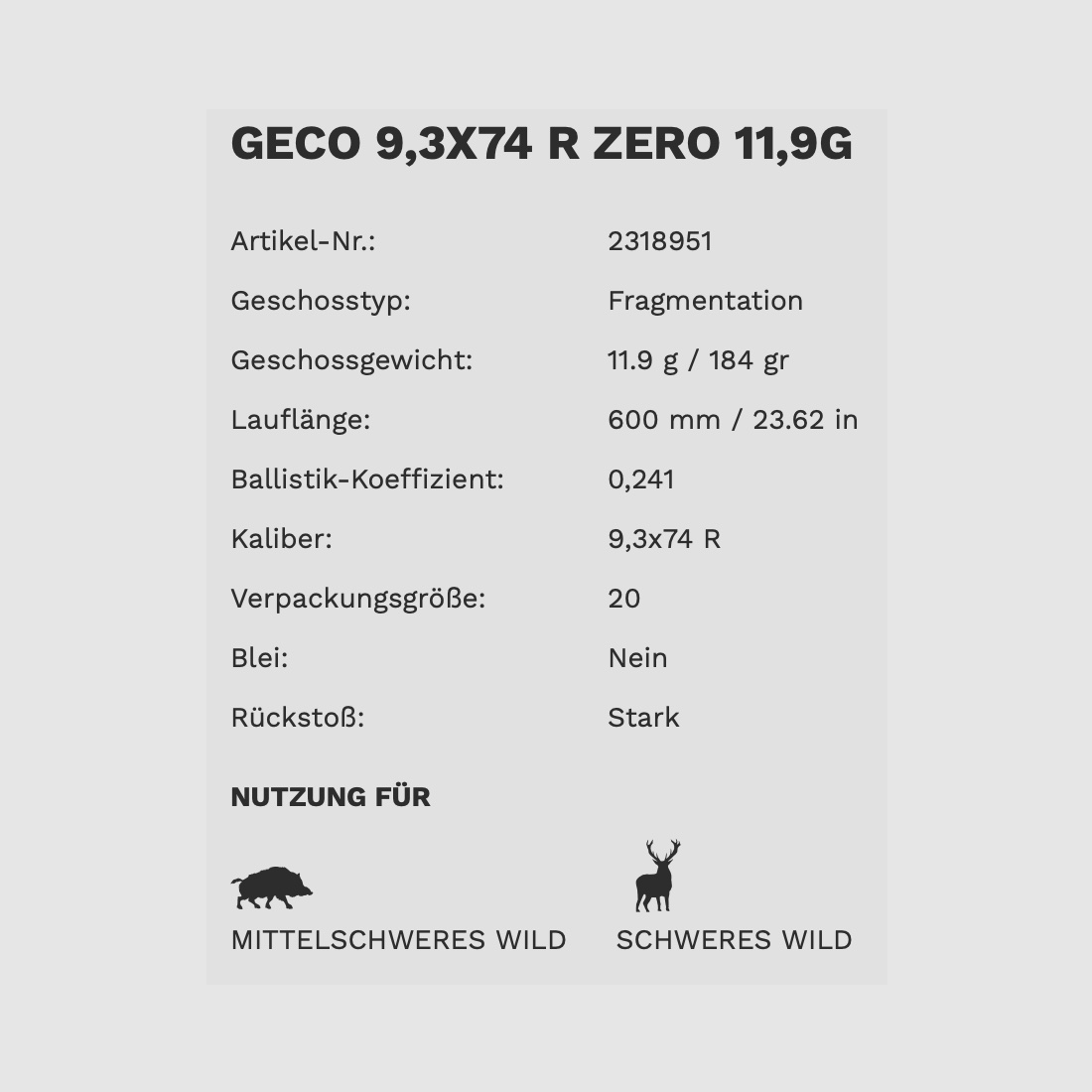 Geco Zero 9,3x74 R 11,9 g 184 gr amunicja myśliwska bez ołowiu
