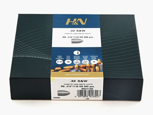 Proiettili per Pistole/Rivoltelle, H+N .314 HS-RK, 110gr, 500 pz, 7.5mm Rev.82