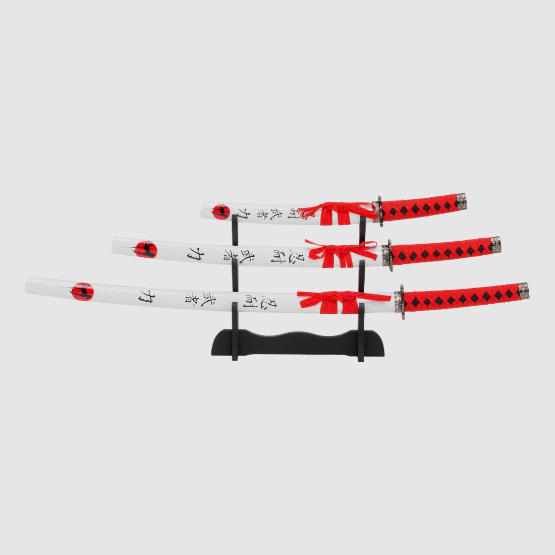 Samurai 3er Set Garnitur White and Red 4 tlg. mit Stnder Samuraischwerter