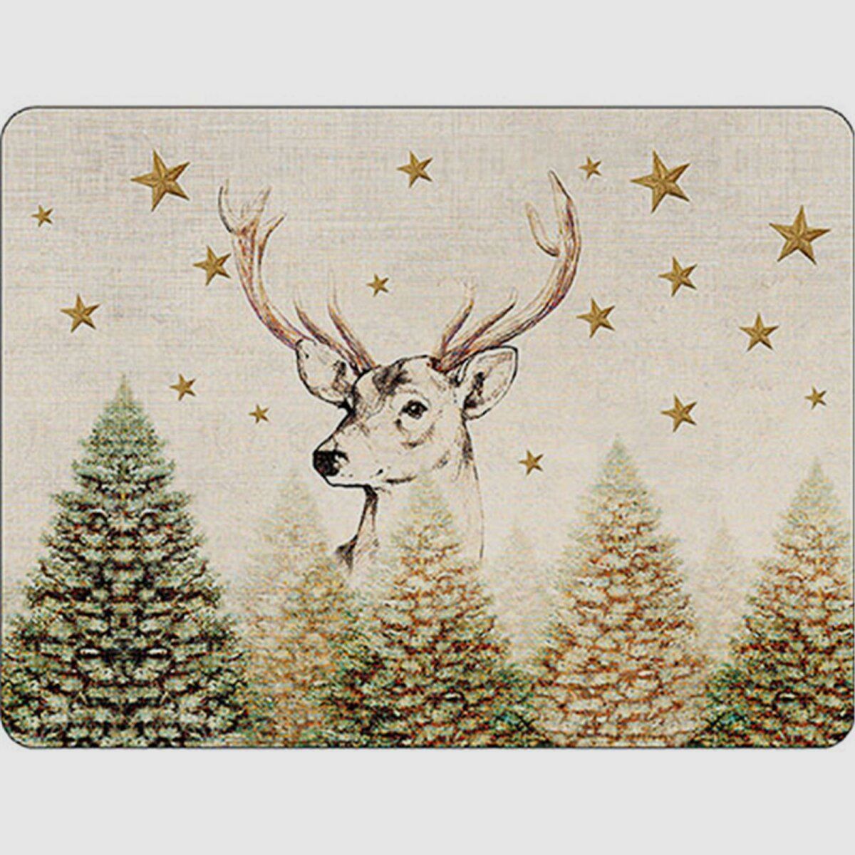 Lovergreen art of the table motif placemat deer portrait + golden stars x 4 - PVC