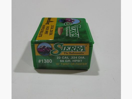 SCATOLA DA 100 PROIETTILI SIERRA .224 (CAL 22), 69GR BTHP, ref 1380