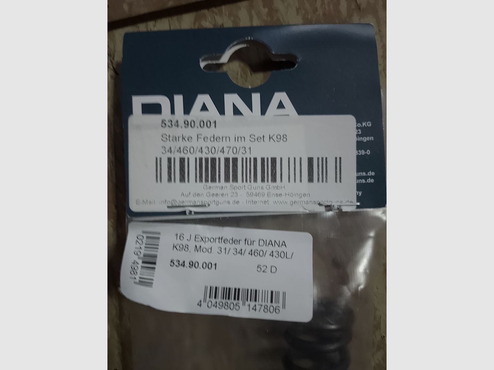 Diana starke Feder 16j Export kit k98 34 / 460 / 430 / 470 / 31 Ovp neu 16 Joule 