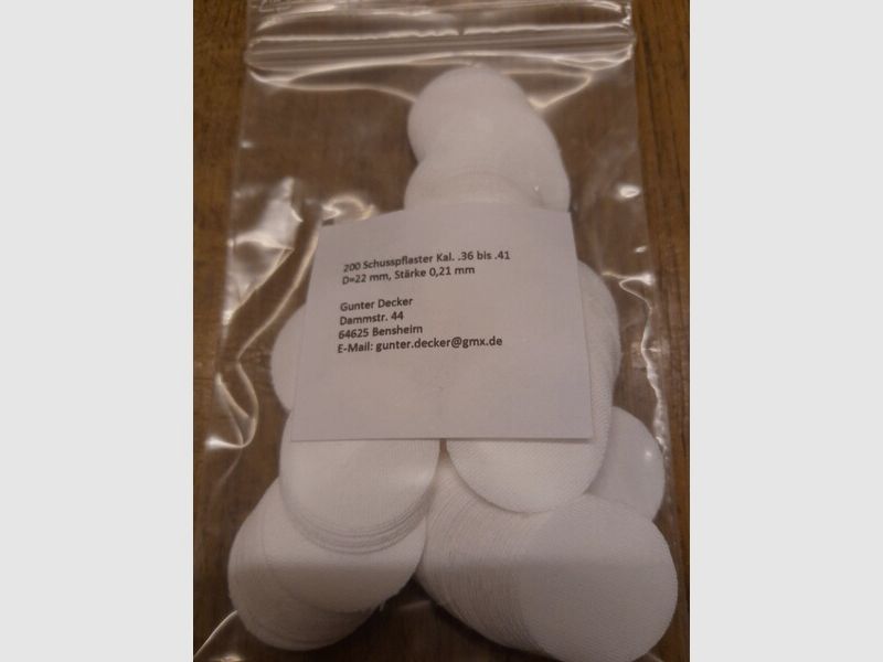 Schusspflaster Vorderlader Kal. .36 bis .41 Ø 22mm Durchmesser, Stärke 0,21mm 0,008inch