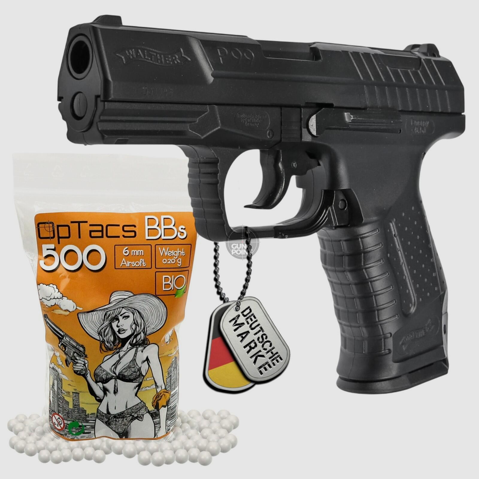 SET Softair Pistole - Walther P99 - unter 0,5 J, inkl. 600 Schuss Munition