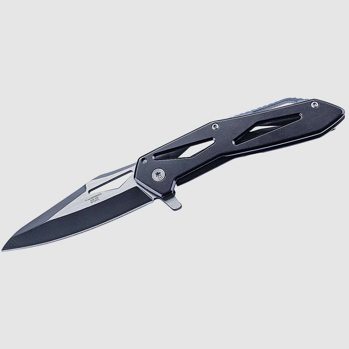 Herbertz Einhandmesser, Stahl AISI 420, Frame Lock,, kugelgelagerte Klingenachse, Skelettbauweise aus Edelstahl