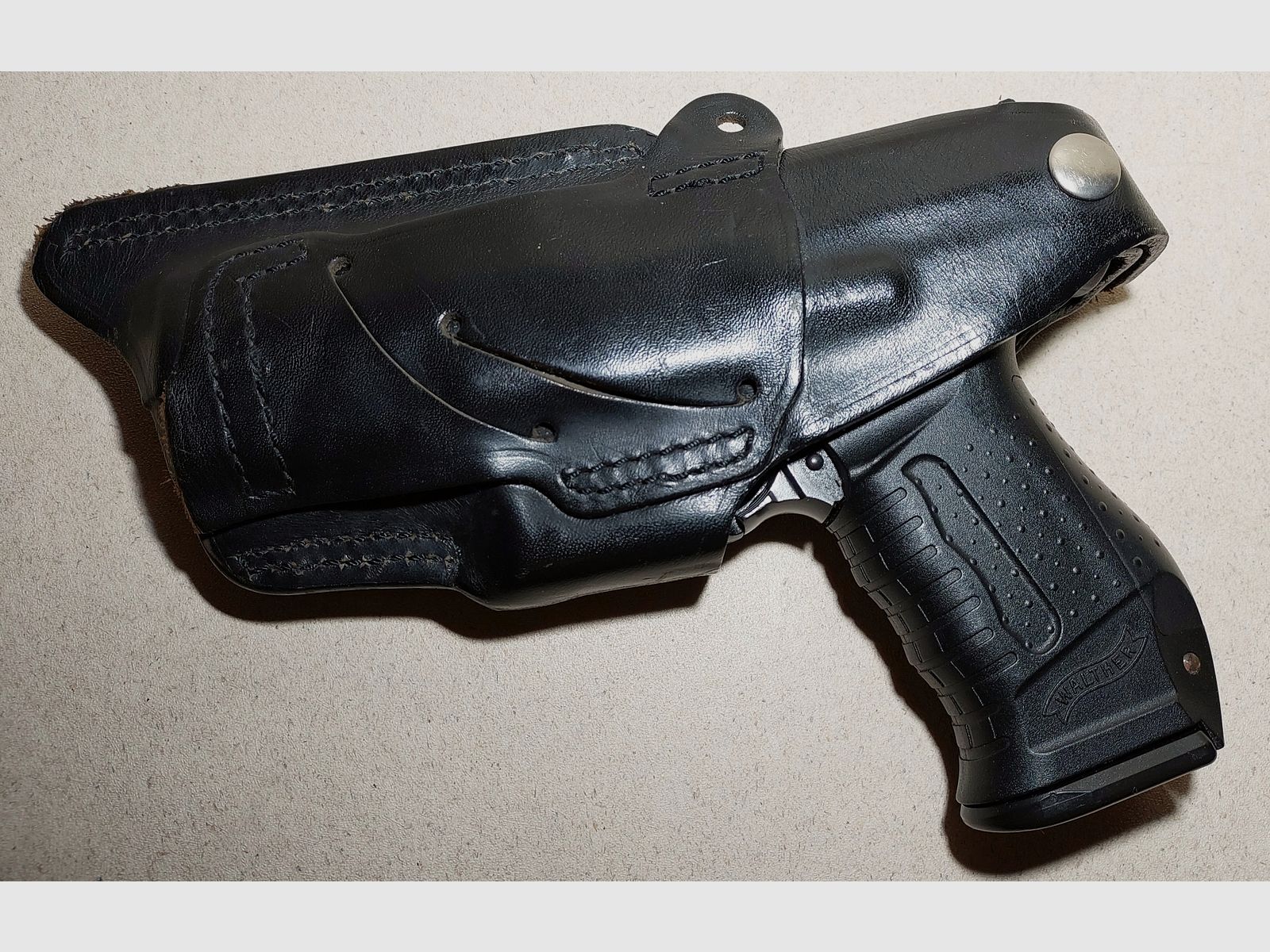 Walther P99 Schreckschuss Pistole 9mm P.A.K. bicolor Nickel mit Lederholster