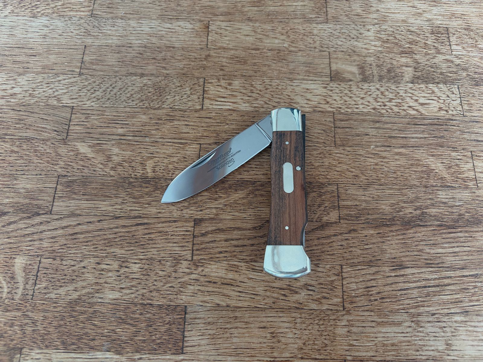 Cuchillo de bolsillo Hartkopf de madera de serpiente – Cuchillo de caballero de Solingen con herrajes de níquel plateado