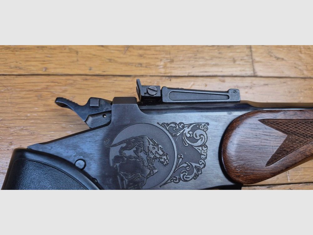 Très ludique Pistolet Thompson Center – Modèle Contender – Canon 10 pouces – Calibre 30-30 ou 30WCF – Arme de Rochester de début 1979 – Très beau bois – Très adaptée poignée Pachmayr – Superbe canon octogonal – Excellente Mécanique et détente – Belle arme d&rsquo;entrainement et de précision – TBE/TBE+, image 8 sur 30