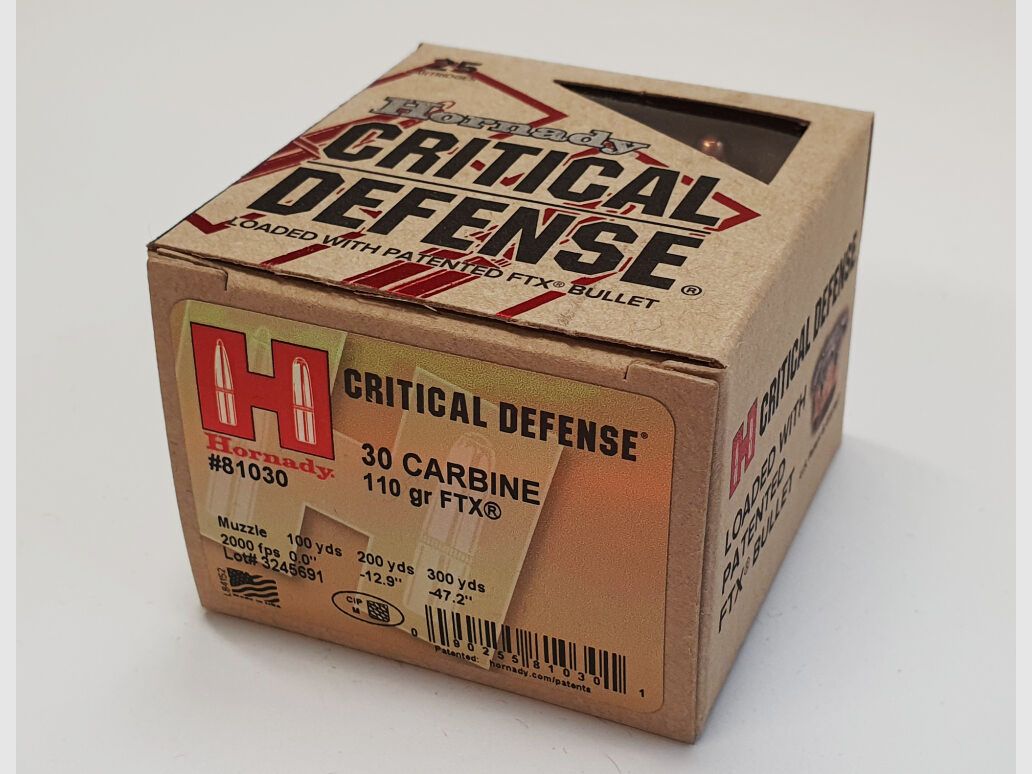 Hornady 30 Carbine 110gr FTX Critical Defense® 25 cartuchos