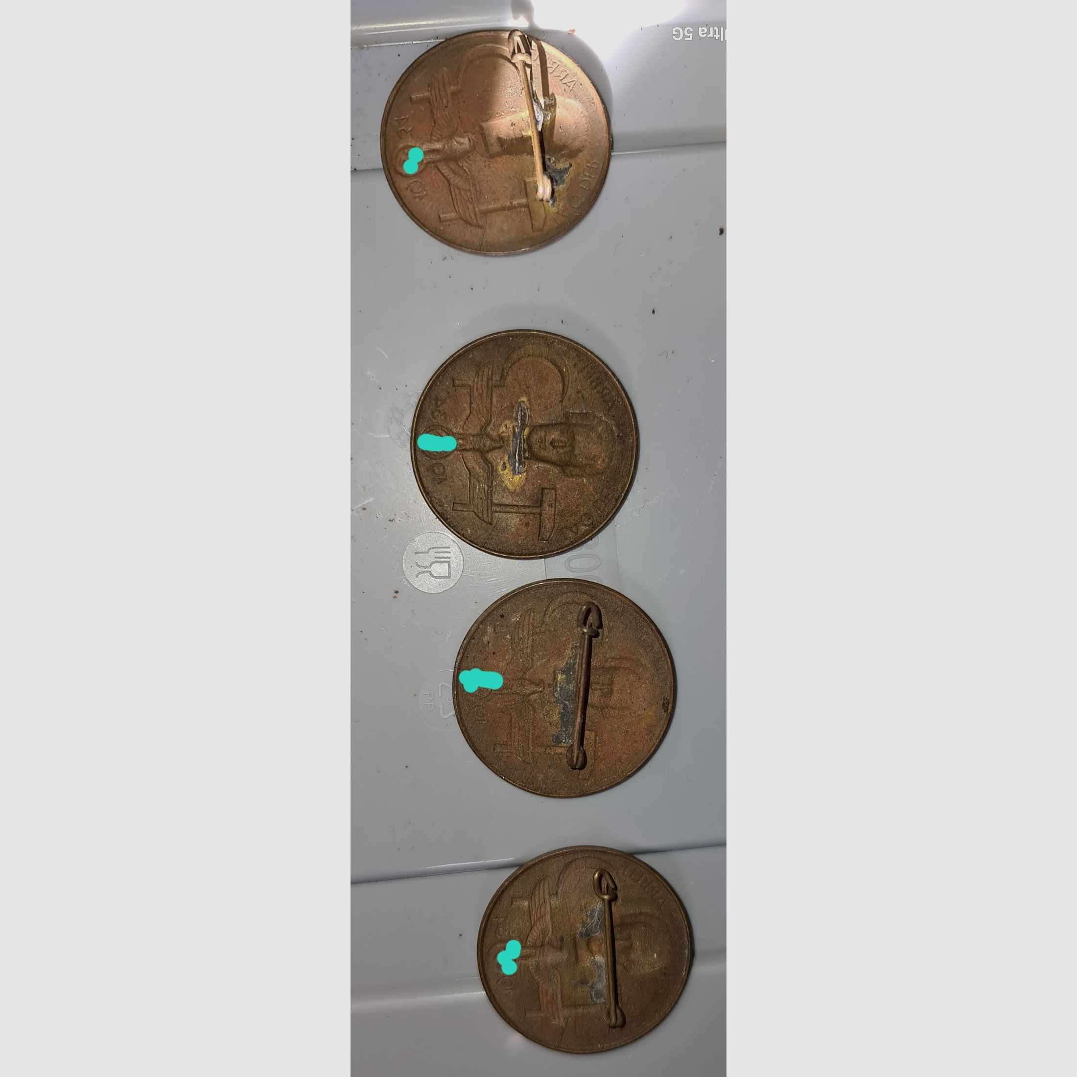 SEVERAL DECORATIVE ITEMS FROM THE WEHRMACHT ERA 1939 - 1945 / ASHTRAY, MEDAL, LAPEL PIN, PIN, STAMPING IRON, STAMP, GRENADE, SHELL, FLACK, SHELL, CARTRIDGE, SS, HJ, SA, WAR, METAL,