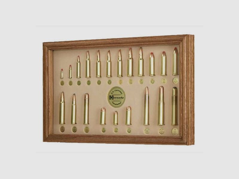 Hornady Patronen Schaukasten mit 21 Kaliber