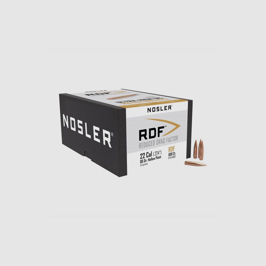 NOSLER 22 CALIBER (0.224″) 85GR HOLLOW POINT BOAT TAIL 500/BOX, image 2 of 2