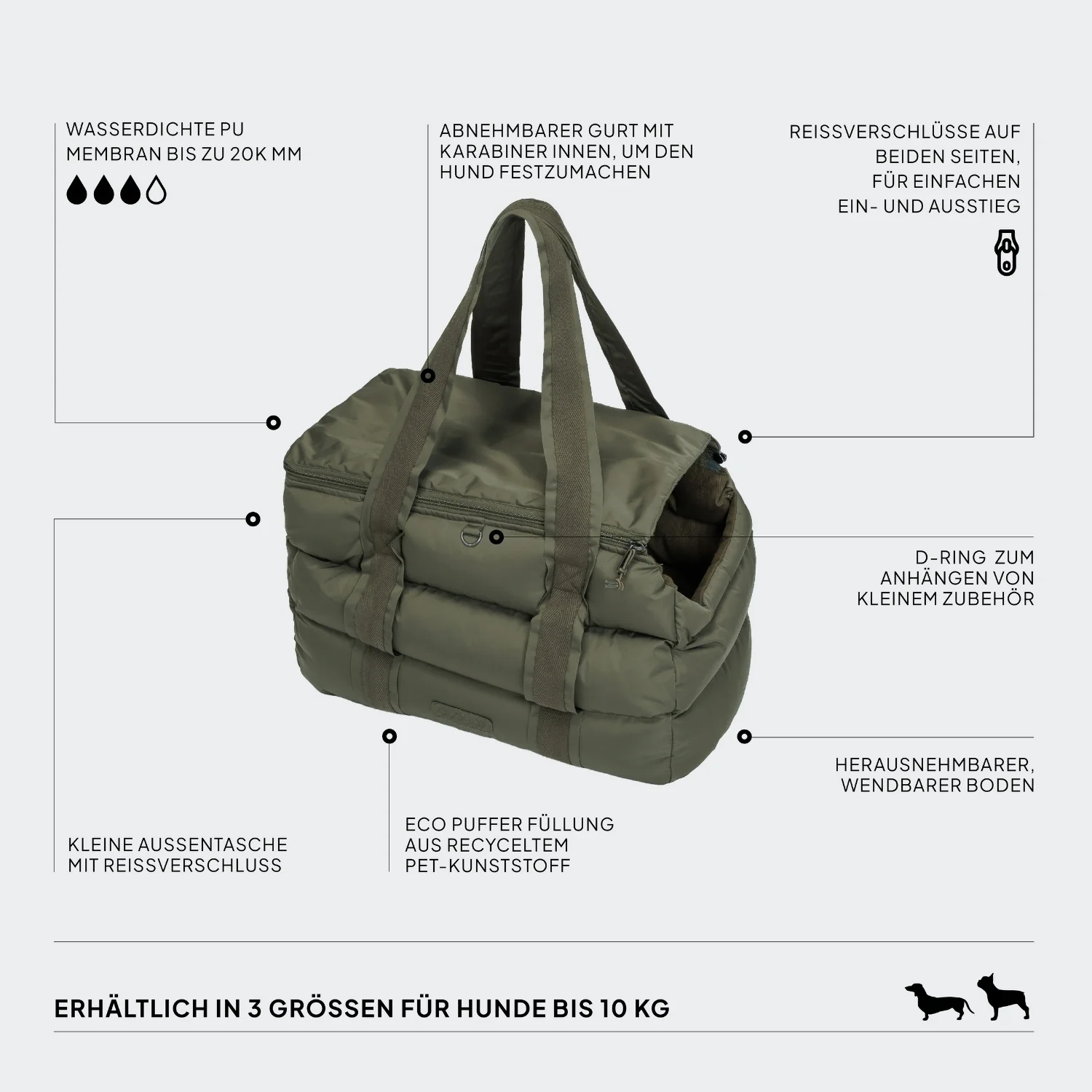 Borsa per cani Montreal Light Olive, immagine 3 di 6