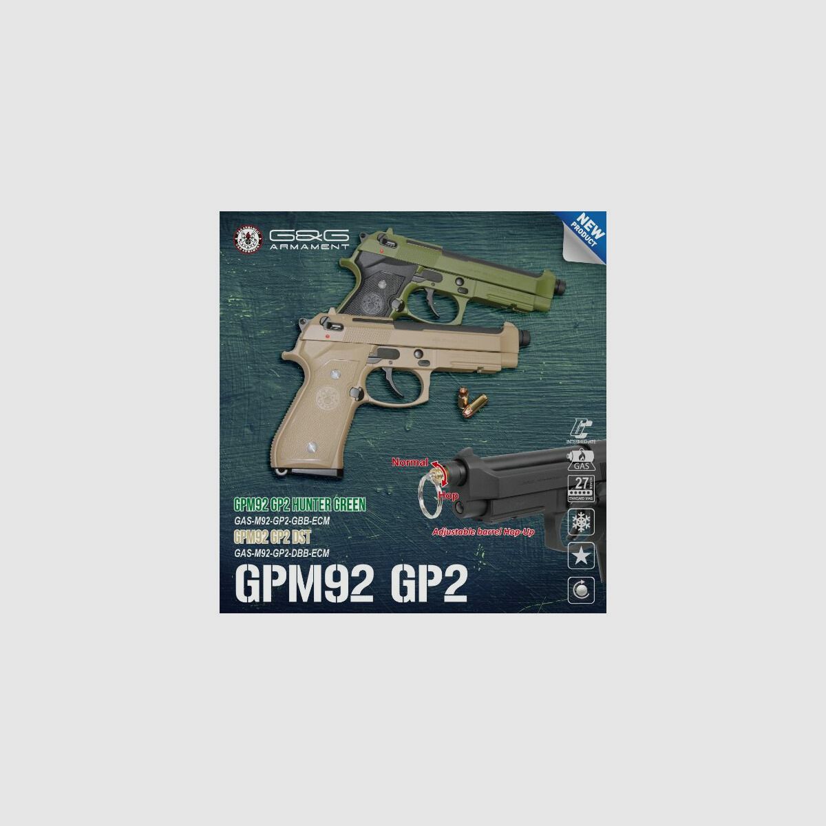 G&G GPM92 GP2 Volmetalen GBB in Desert Tan -F-
