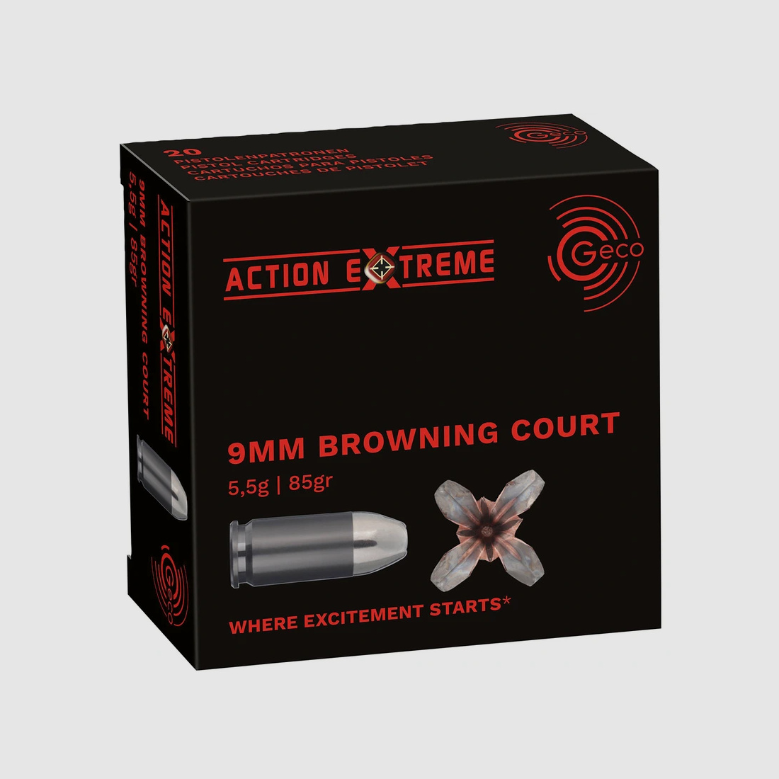 9 mm Br. Kurz Hohlspitz Action Extreme 5,5g/85grs. Geco