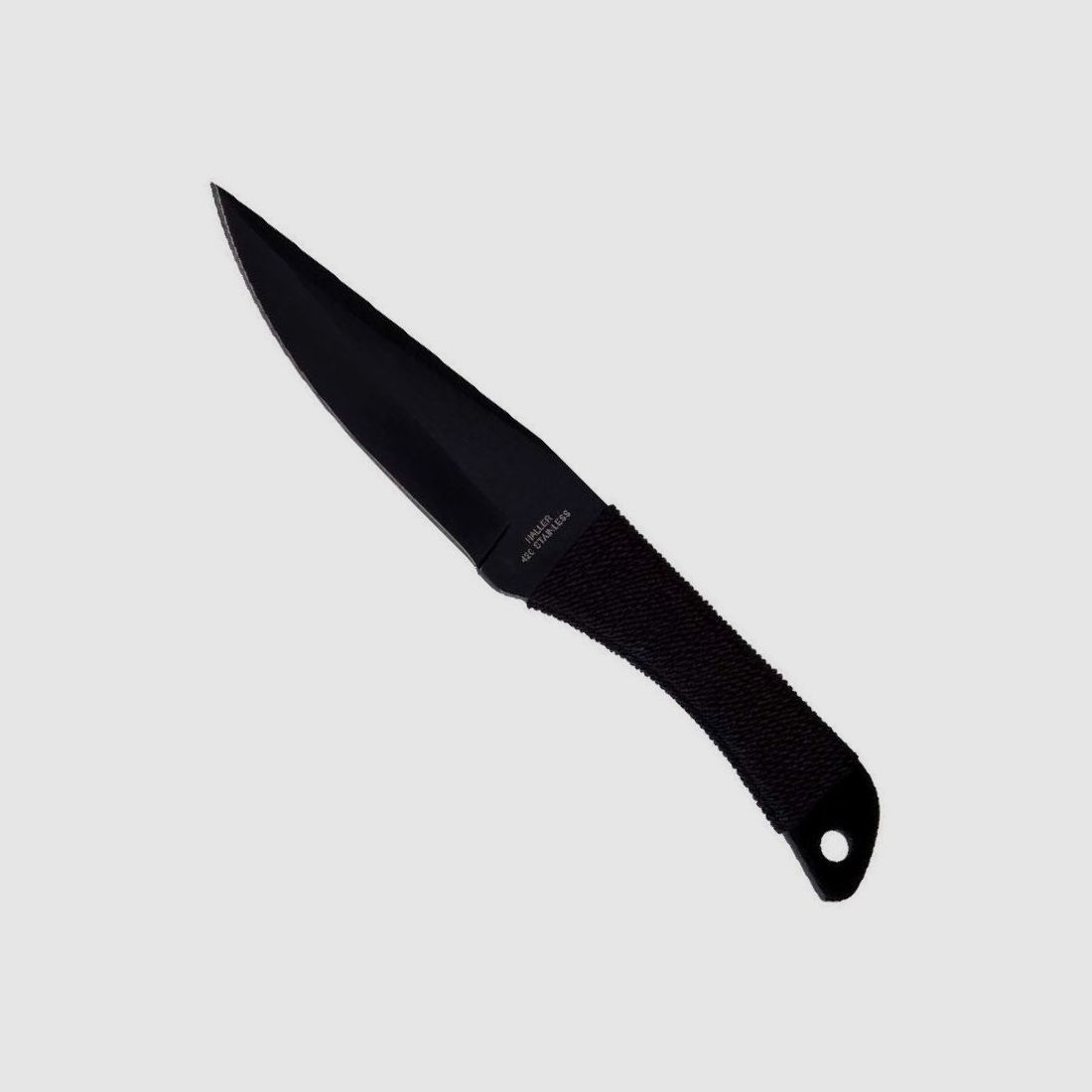 Wurfmesser schwarz Kordelgriff asymmetrische Klinge