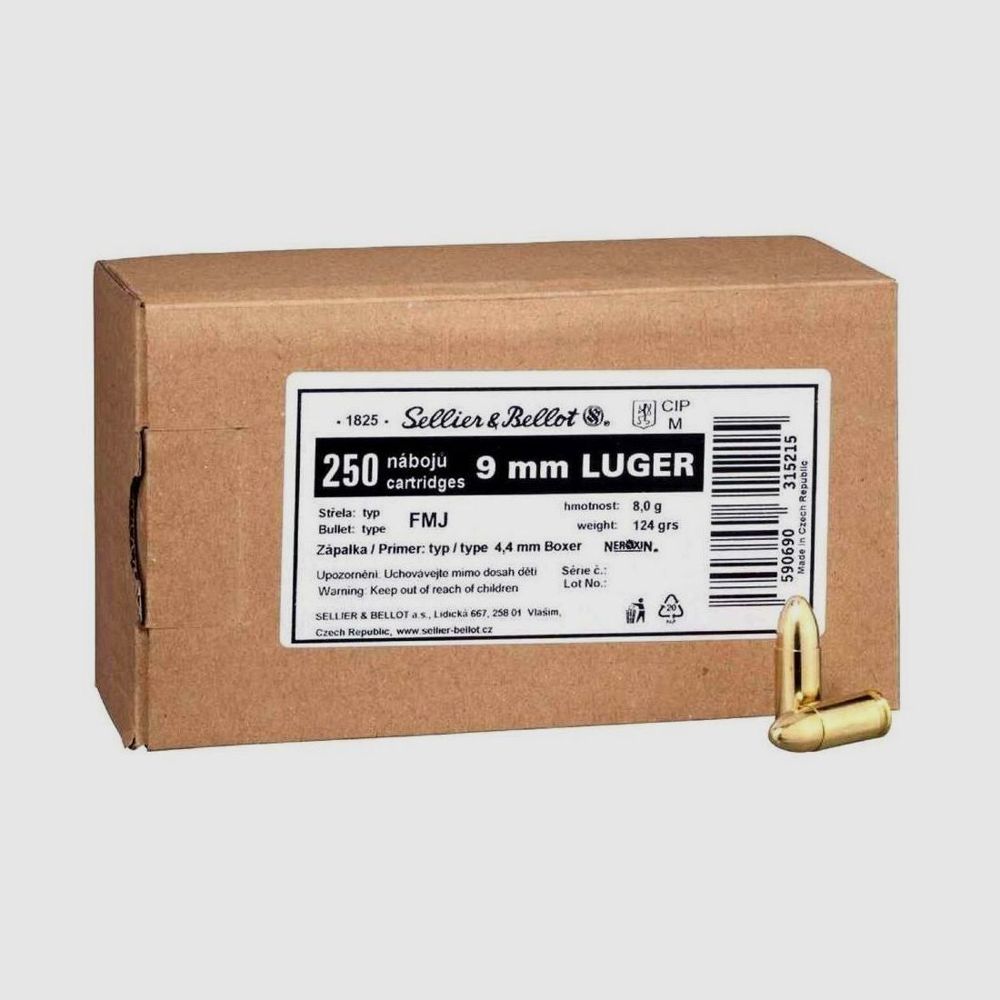 Sellier & Bellot 9mm Luger Vollmantel 8,0g/124 grs.