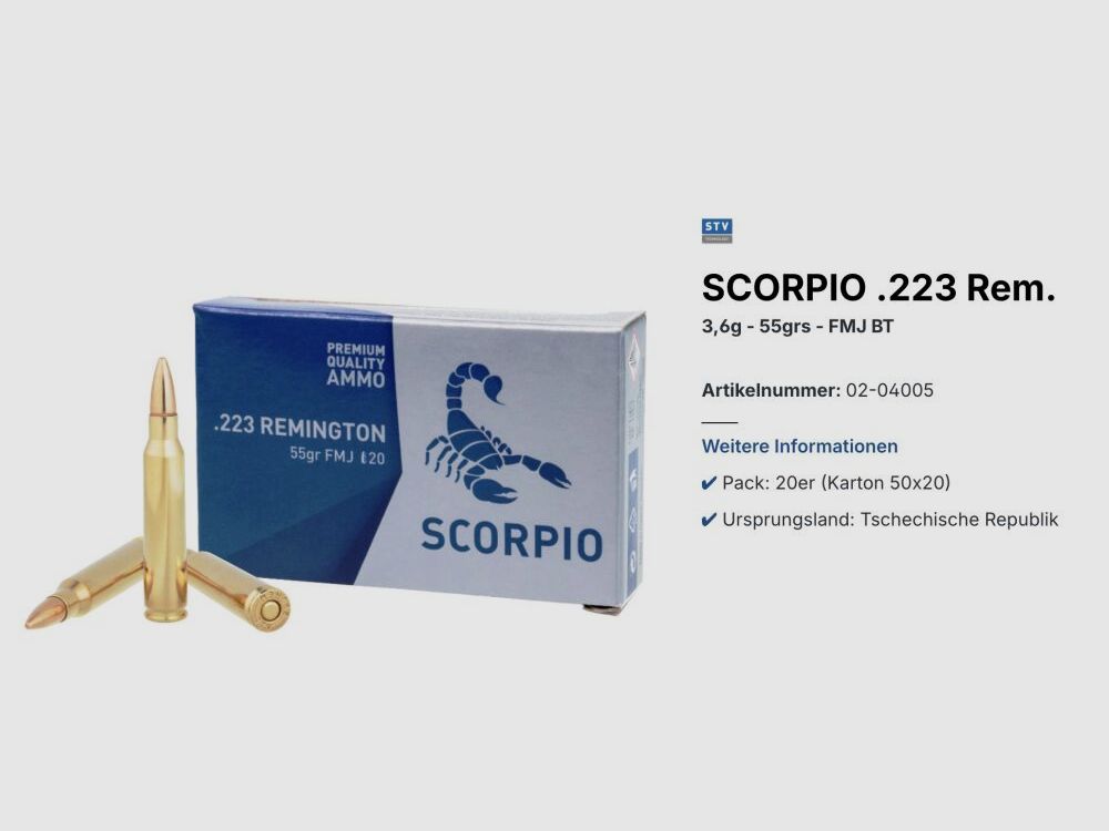 Scorpio STV 1.000 strzałów 3,6g - 55grs FMJ BT