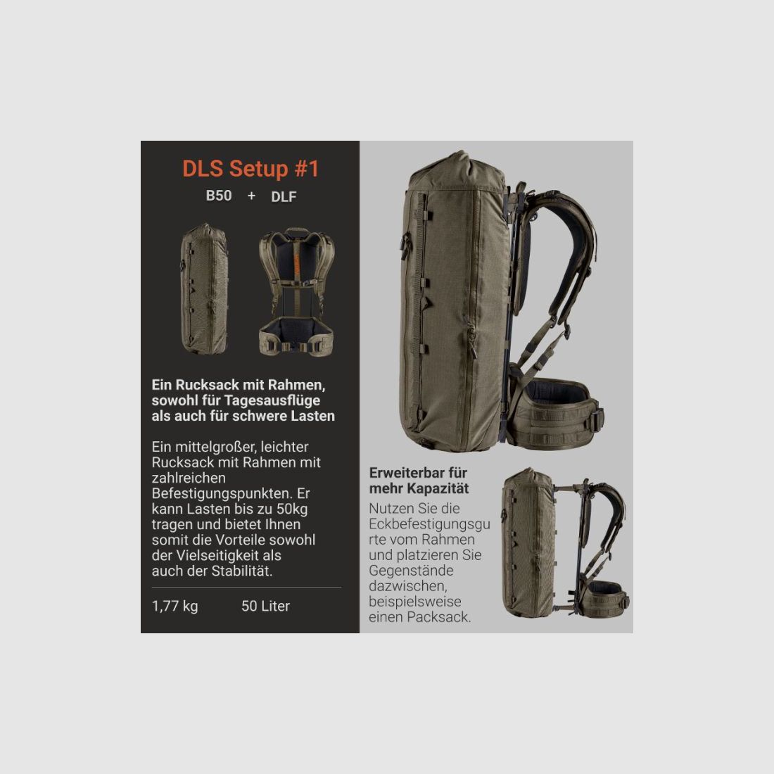 Vorn Backpack B50 fog green 50l, image 5 of 8
