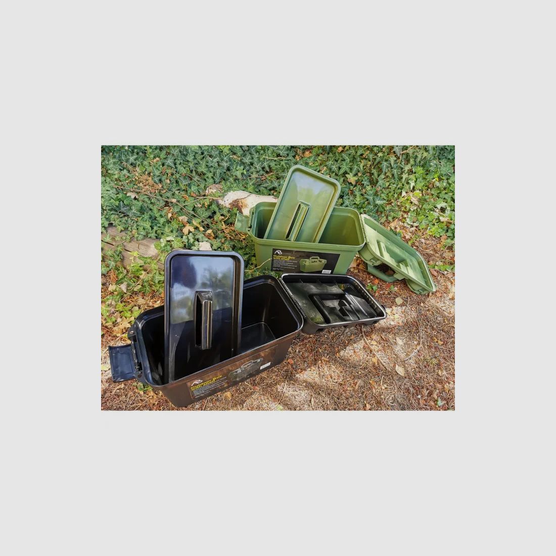 Box / Skrzynka amunicyjna z dnem wewnętrznym - 38 x 19 x 24 cm, oliwkowa - wodoodporna + zamykana, odporna na uderzenia plastik