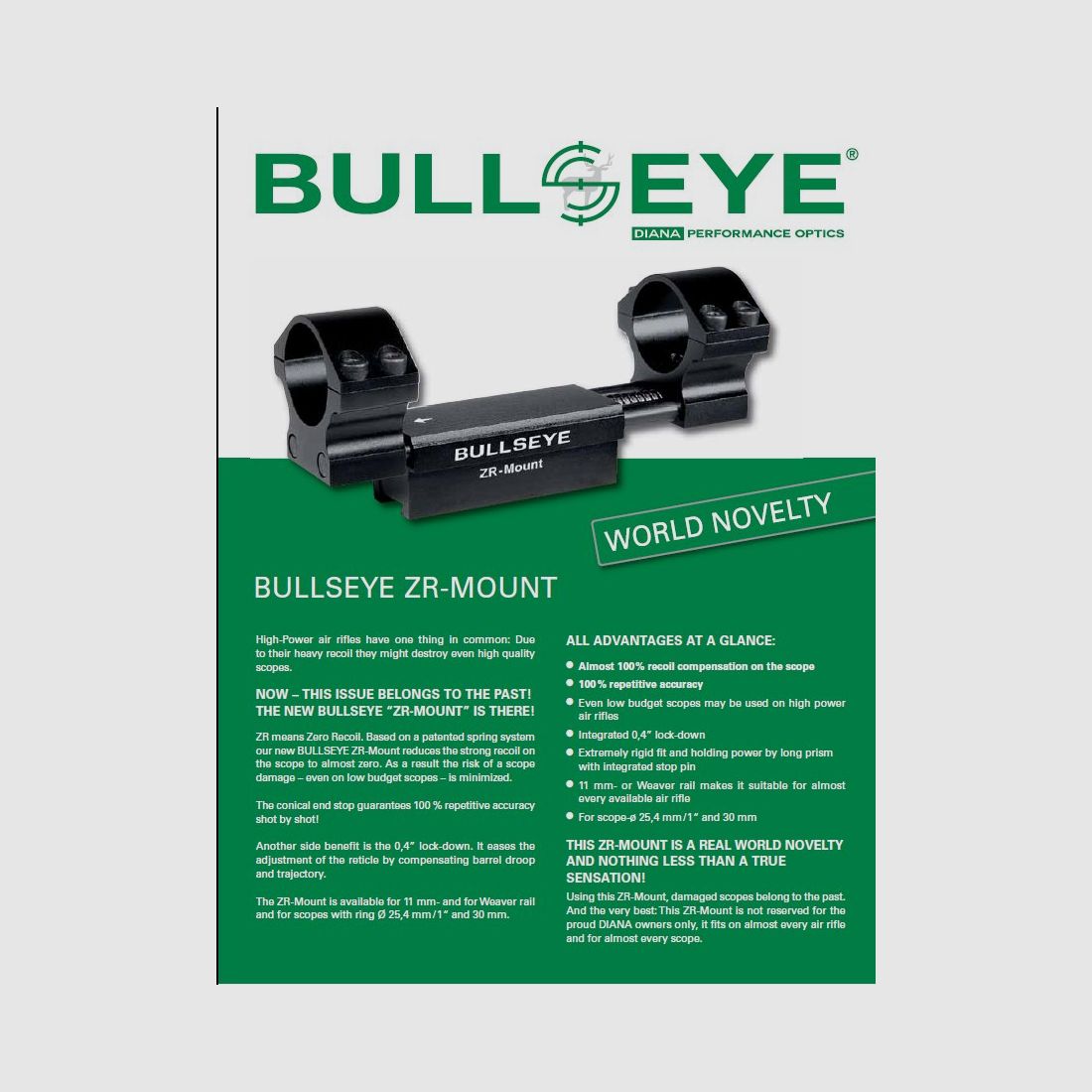 Diana Bullseye Montage Eenstuk Met Demper 1″ en 30 mm – Nieuwe Versie!, afbeelding 1 van 2