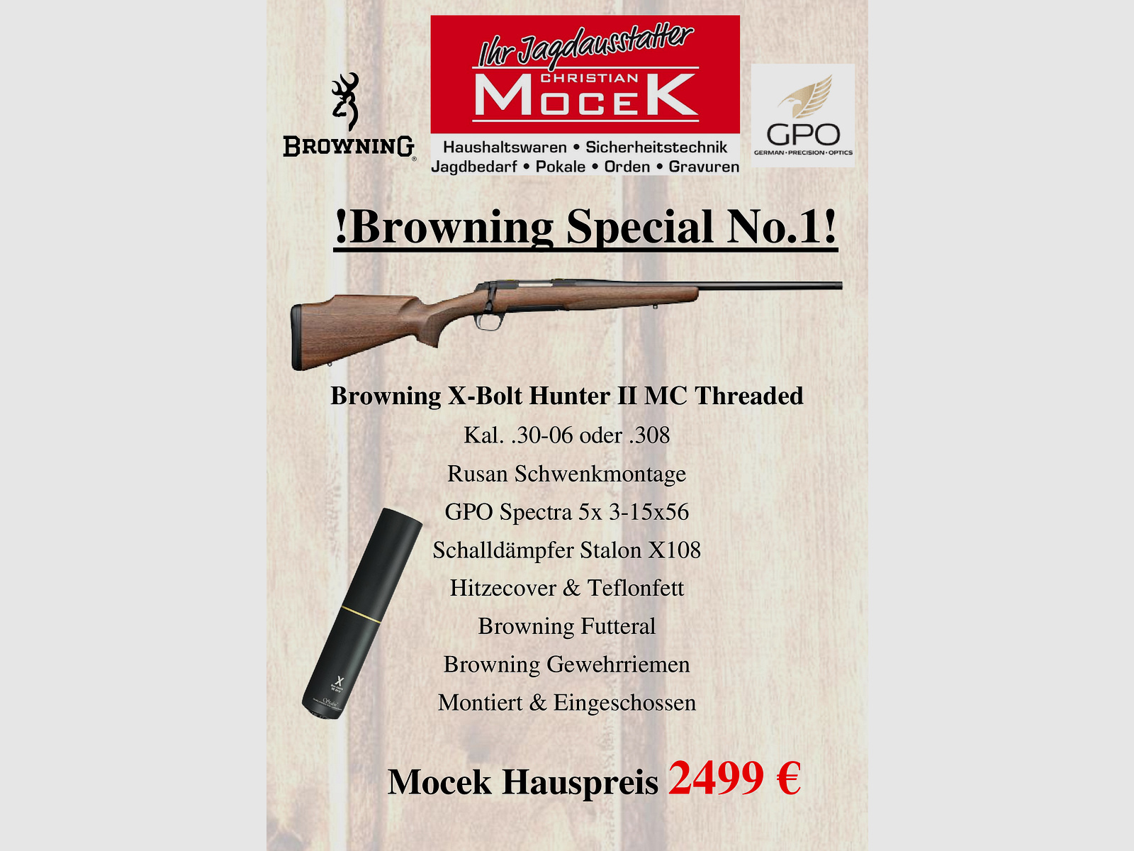 Browning X-Bolt Hunter II  MC Threaded, mit GPO Spectra 5x 3-15x56