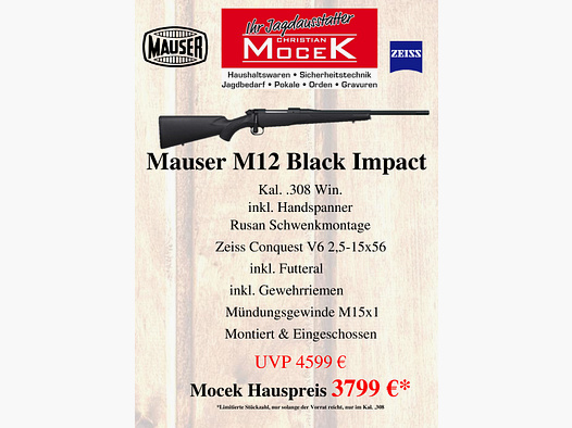 Mauser M12 Black Impact, mit Zeiss Conquest V6 2,5-15x56