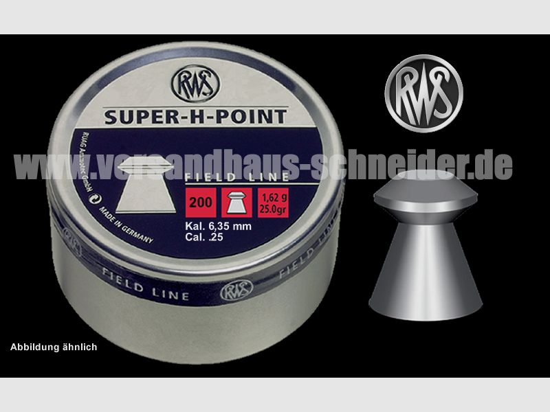 200 StĂĽck RWS Hohlspitz-Diabolo SUPER-H-POINT, Field Target, Kal. 6,35 mm, 1,62g