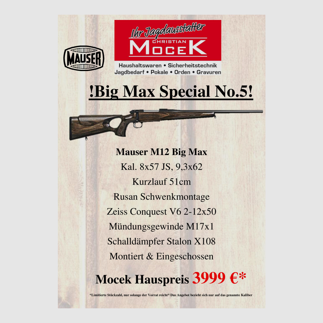 Mauser M12 Big Max, mit Zeiss Conquest V6 2-12x50