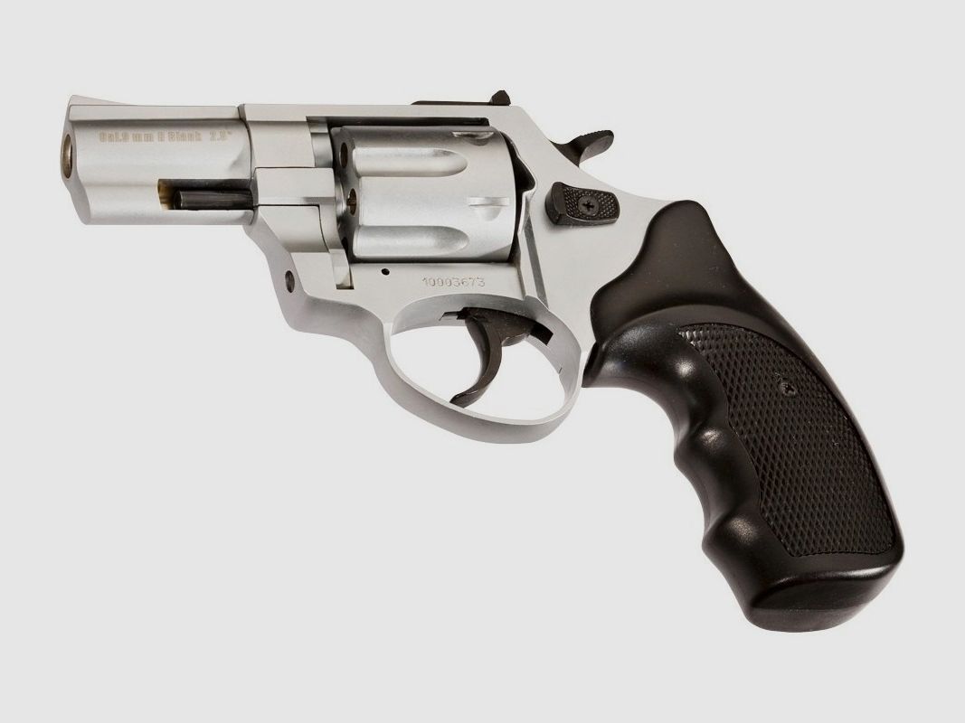 ZORAKI R1 2.5" Matt Chrome 9mm R.K. blank firing revolver in the style of the Smith & Wesson Chiefs Special