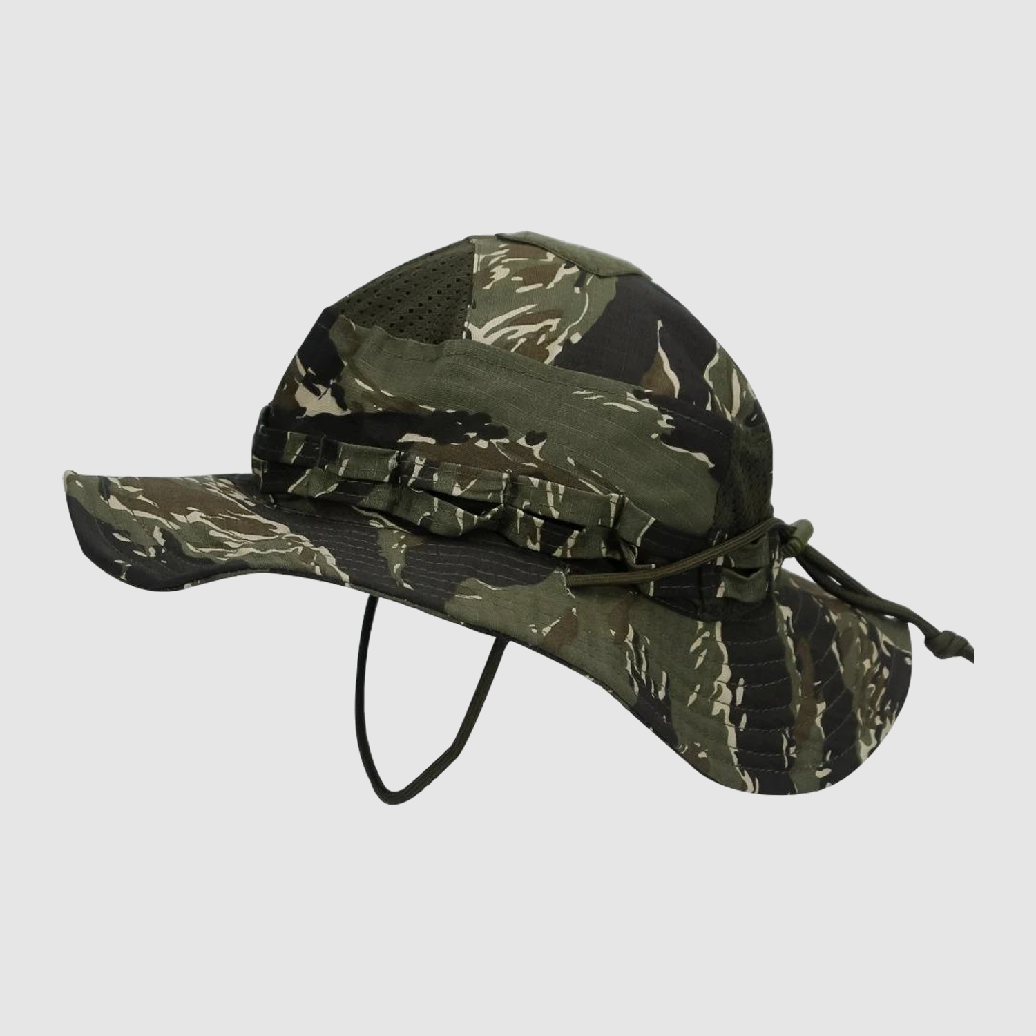 Taktischer Boonie Hut Herren Damen, Buschhut aus Ripstop-Gewebe mit ca. 7 cm Krempe (Tiger Stripe)