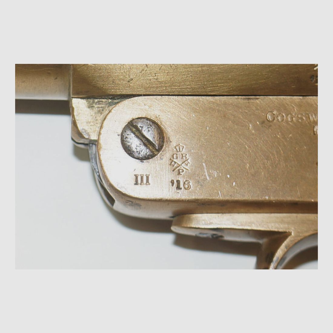 Cogswell & Harrison flare gun, Cogswell & Harrison, brass barrel and housing, small defect (spring break)