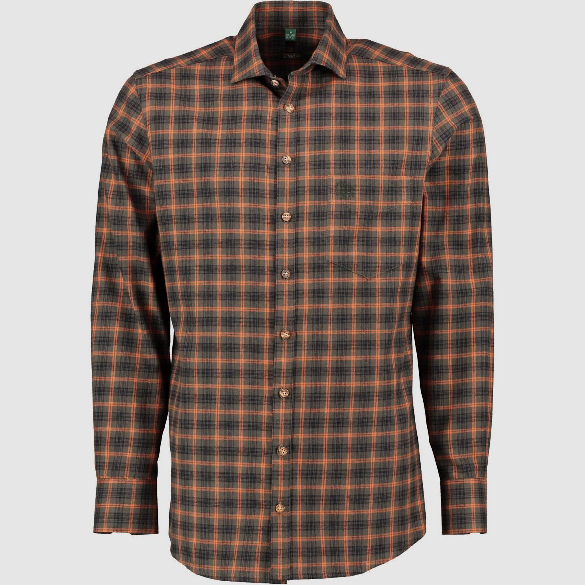 Camisa de hombre OS TRACHTEN de manga larga Slim Fit verde naranja