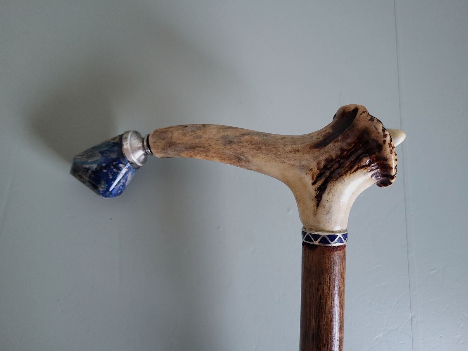 Bâton de marche de chasseur - 900 argent - Schariwari - lapis-lazuli - années 1940