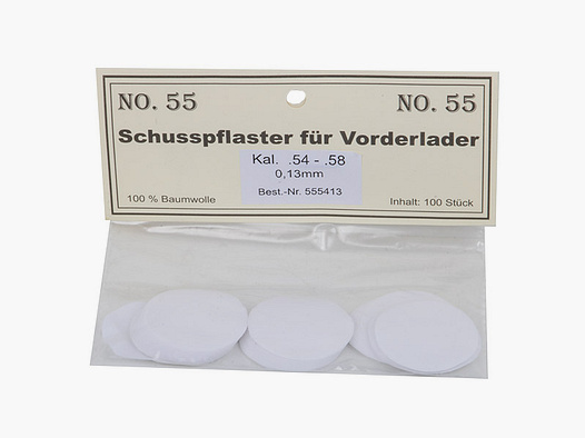 Match Schusspflaster fĂĽr Vorderlader No. 55 0,13 mm Kaliber .54 - .58