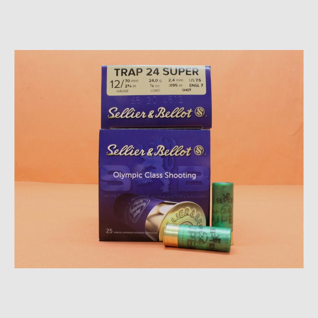 Sellier & Bellot Cartucho 12/70 S&B/ Sellier & Bellot 24g 2,4mm/ No.7,5 VE 25 Cartuchos (Super Trap 24)