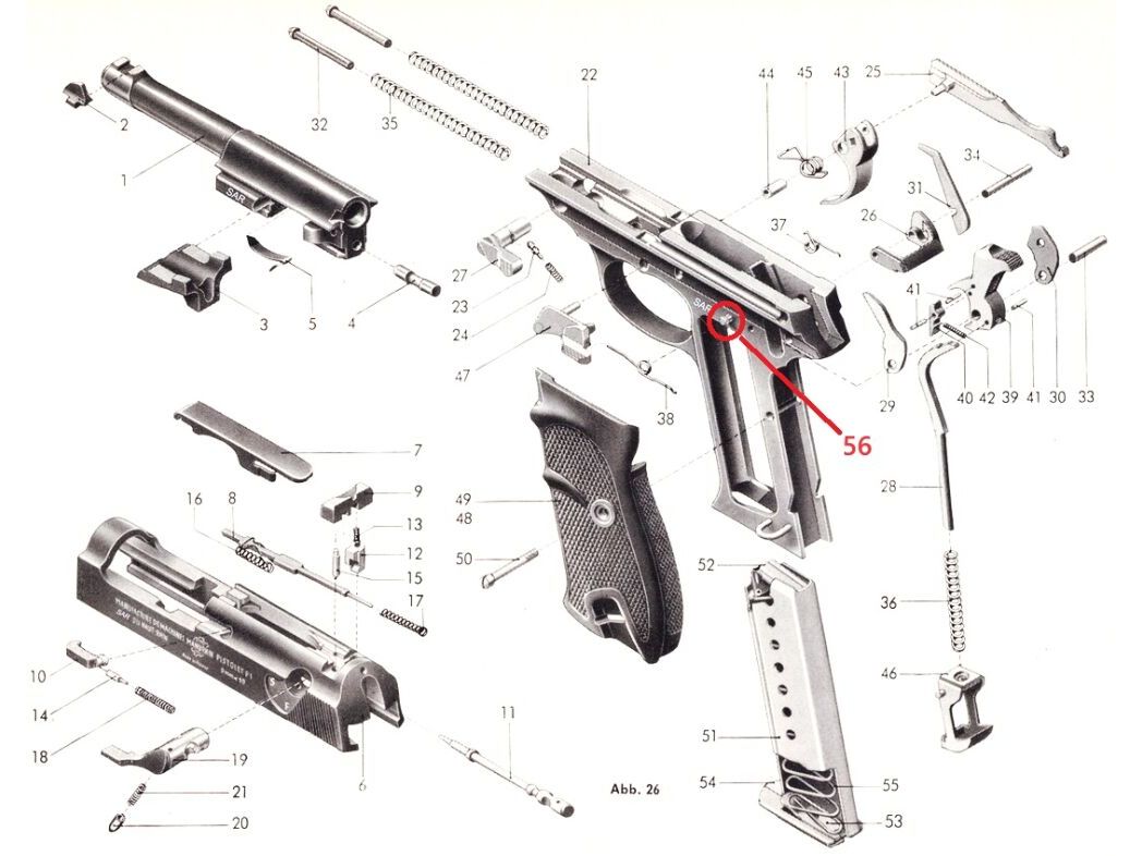 Walther	 Federachse [56] für Walther Pistole P38 / P1