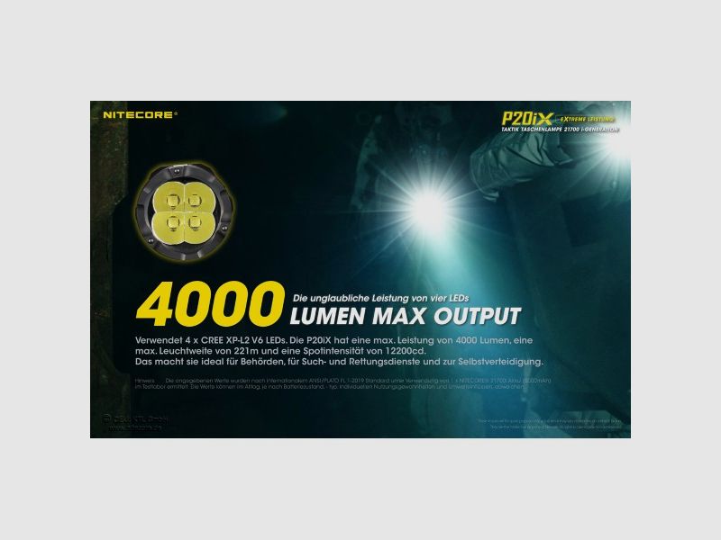 NITECORE – Tactische LED-zaklamp P20iX, 4.000 Lumen, incl. accu, afbeelding 4 van 10
