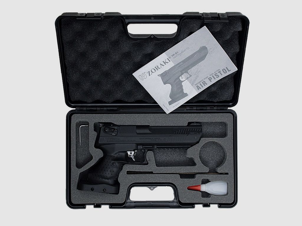 Vorkompressions Luftpistole Zoraki HP-01 fĂĽr RechtshĂ¤nder Kaliber 4,5 mm (P18) + SchalldĂ¤mpfer Adapter