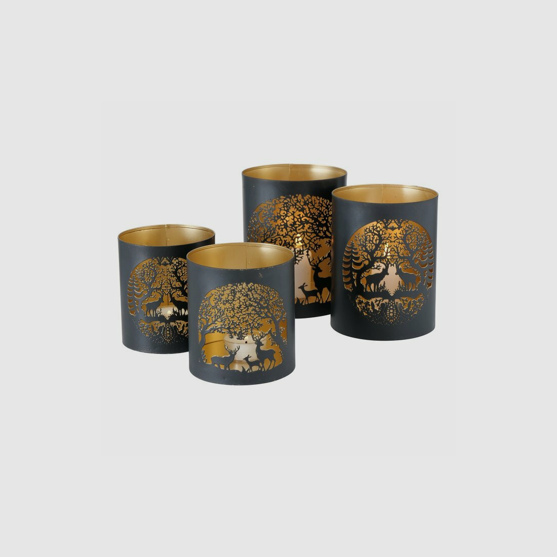 Lovergreen decoration motif set with 4 perforated lanterns deer family - iron-coated