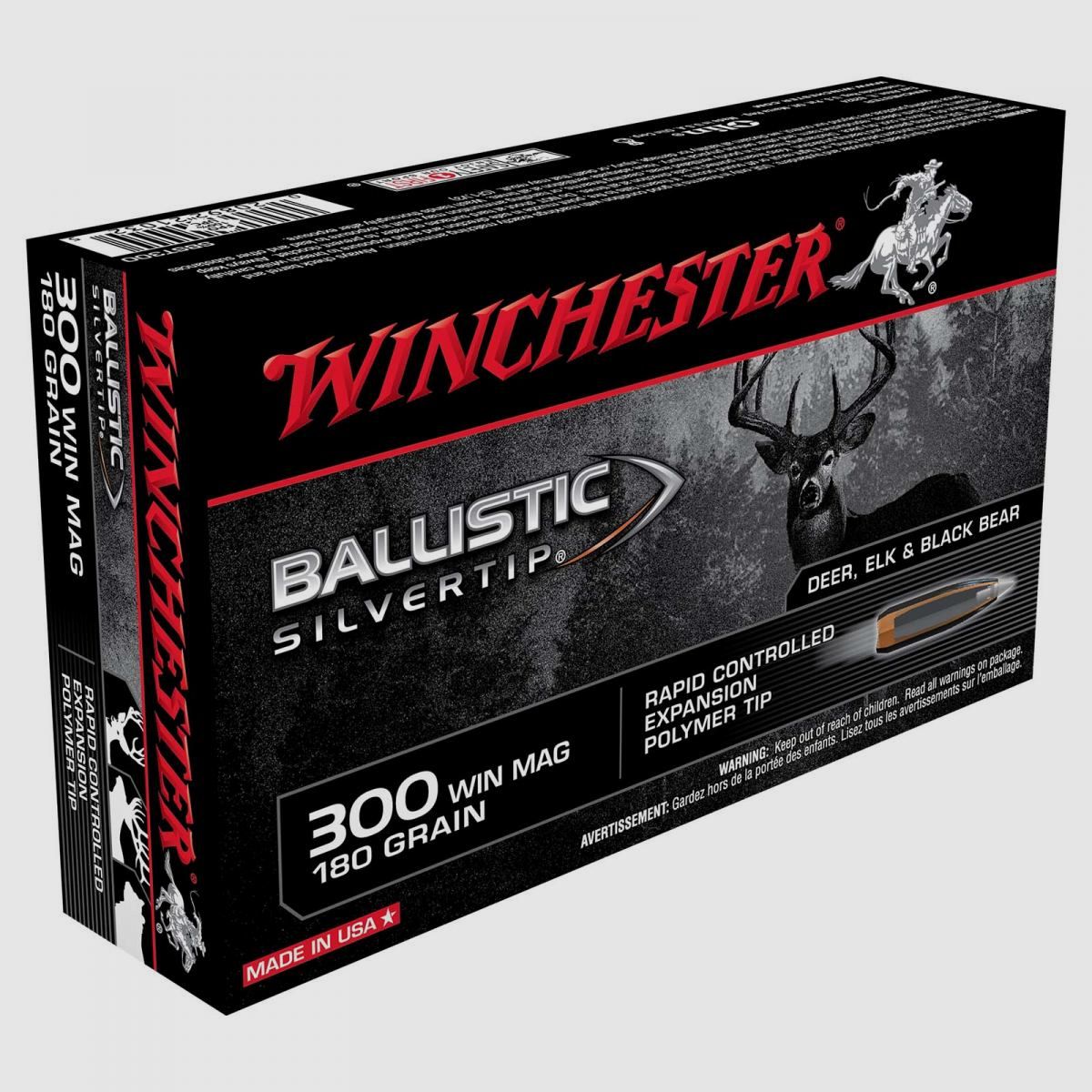 Winchester Ballistic Silvertip .300 Win. Mag. 180GR Rapid Controlled Expansion Polymer Tip 20 cartouches