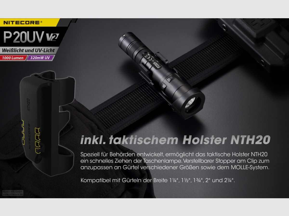 Nitecore P20UVV2 Taschenlampe P20UV V2 1000 Lumen UV Licht