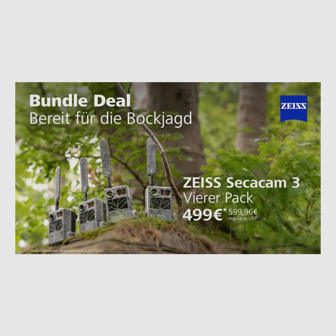Carl Zeiss AG Aktionspaket - 4er Set ZEISS Secacam 3 Wildkamera inkl. SIM-Karte