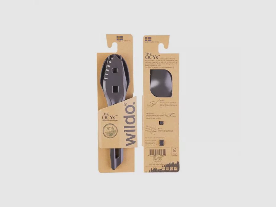The Ocys™ (Outdoor Cutlery Set) Wildo® dark gray 3-piece.