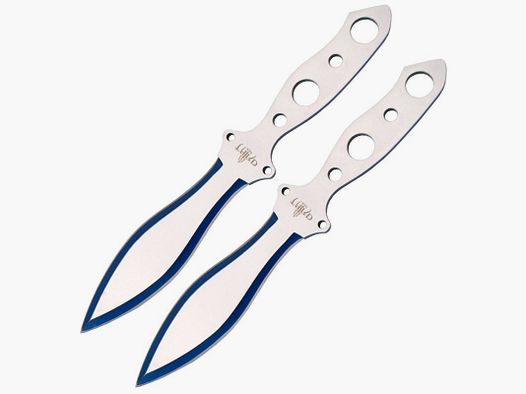 Juego de cuchillos de lanzamiento plateado-azul con funda de nailon