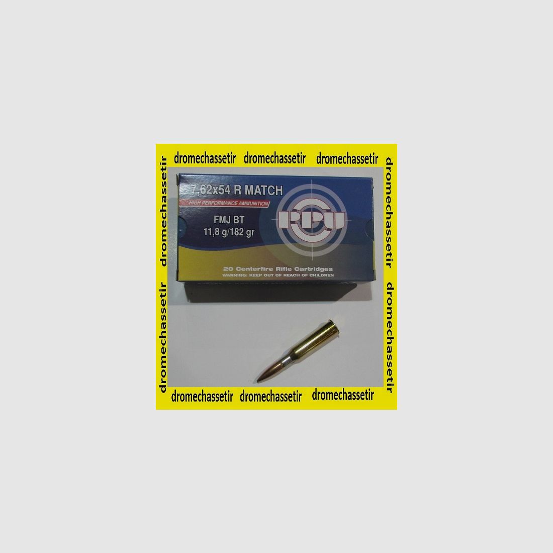 1 Schachtel neue 20 Patronen Partizan im Kaliber 7,62x54R, 182 Grain, FMJ-BT Match