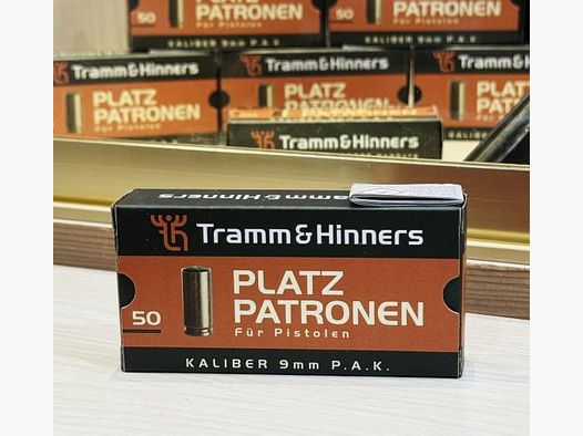 Tramm & Hinners / Umarex - Cartuchos de fogueo para pistolas 9mm P.A.K. (50 unidades) - Casquillo de latón